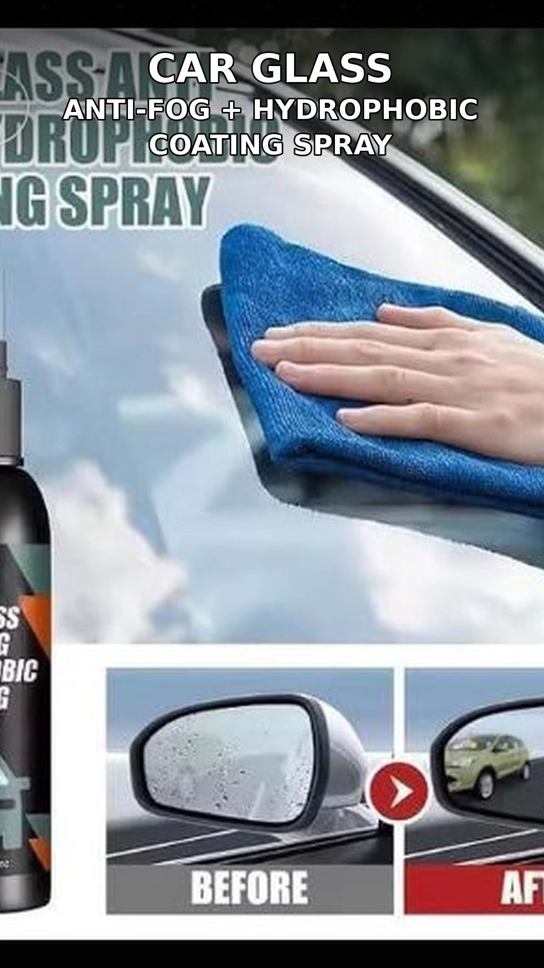 Car Glass Anti Fog Hydrophobic Coating Spray |Rainproof, Streak-Free Automotive Cleaner | Multipurpose Windshield